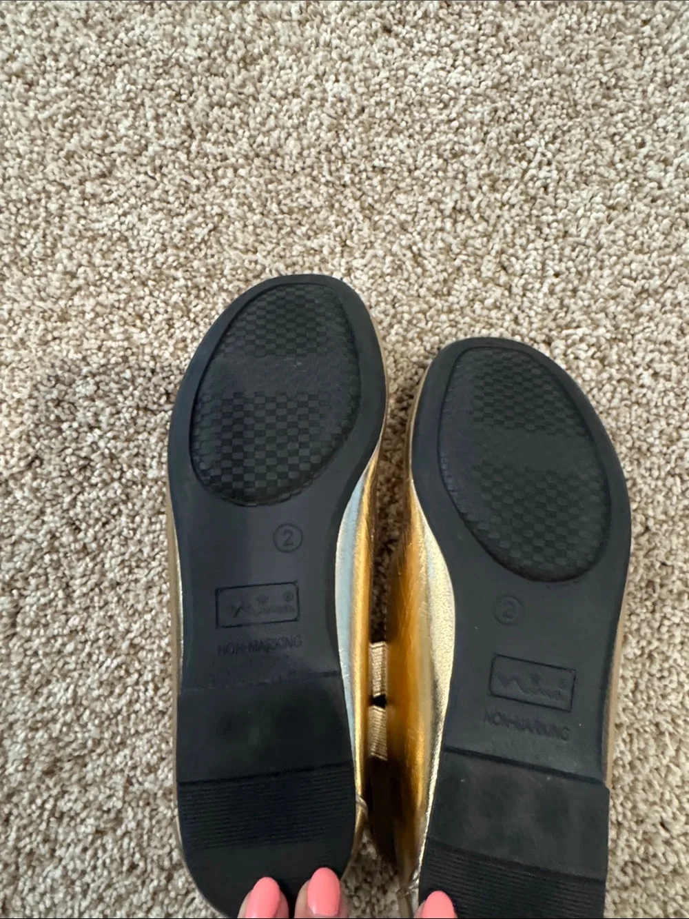 Nina Metallic Gold Mary Jane Flats with Pink Insole